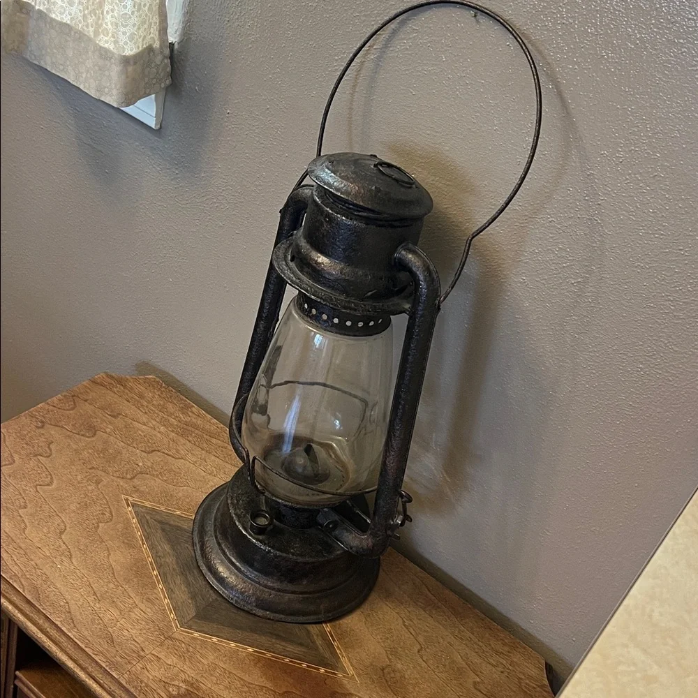 Vintage black glass and metal Lantern